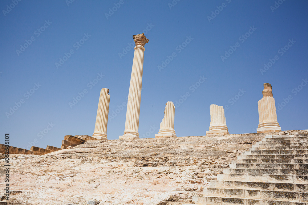 The remains o the Roman Capitol. Uthina (Oudna), an ancient Roman town.
