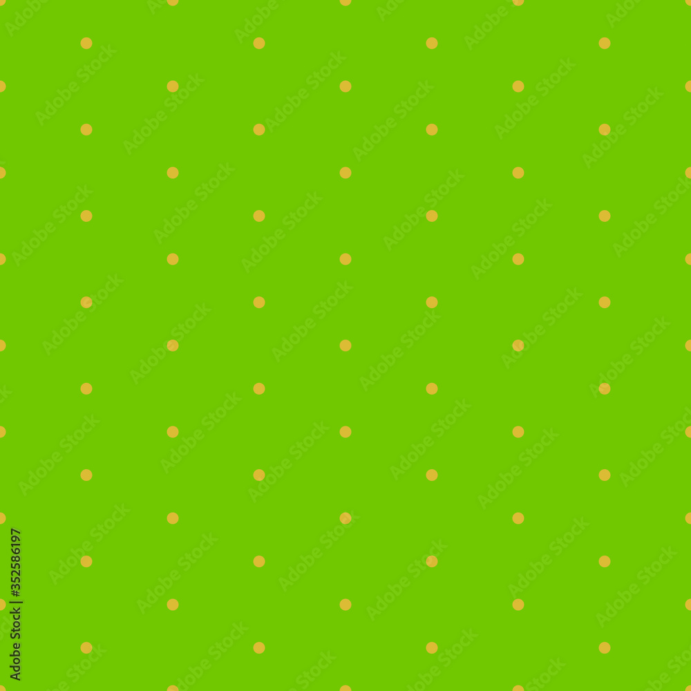 Bright orange background with green dots. Seamless pattern.