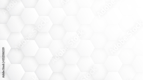 Fototapeta Naklejka Na Ścianę i Meble -  3D Hexagons Pattern High Technology White Abstract Background. Concept Scientific Tech Hexagonal Blocks Structure Light Grey Wallpaper Ultra High Quality. Clear Blank Subtle Textured Banner Backdrop
