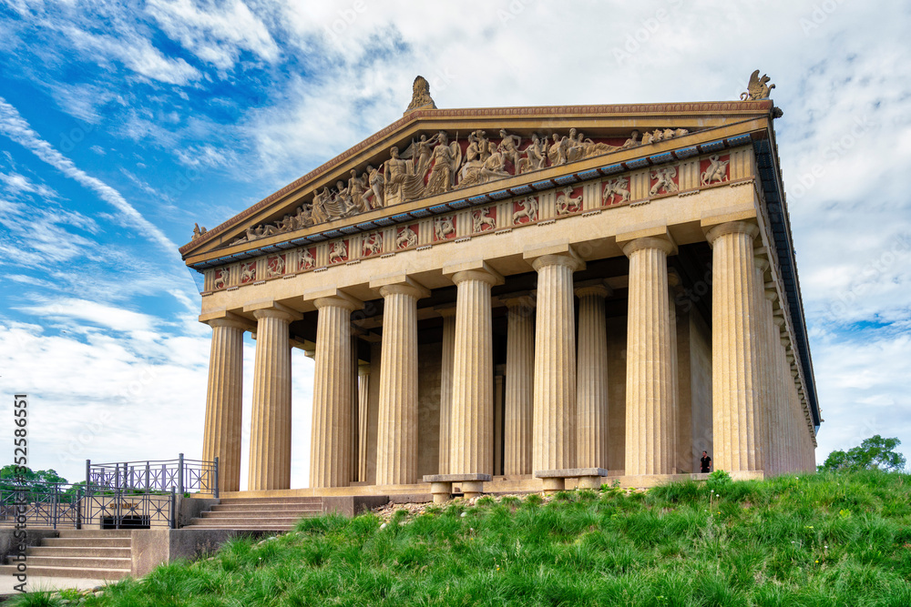 The Parthenon in Nashville, Tennessee is a full scale replica of the original Parthenon in Greece. The Parthenon is located in Centennial Park.