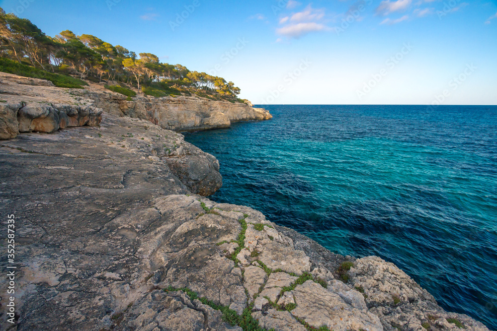 Beatuful narrow bay in Cala Mondrago national park, Mallorca
