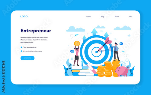 Enterpreneur web banner or landing page. Idea of lucrative business,