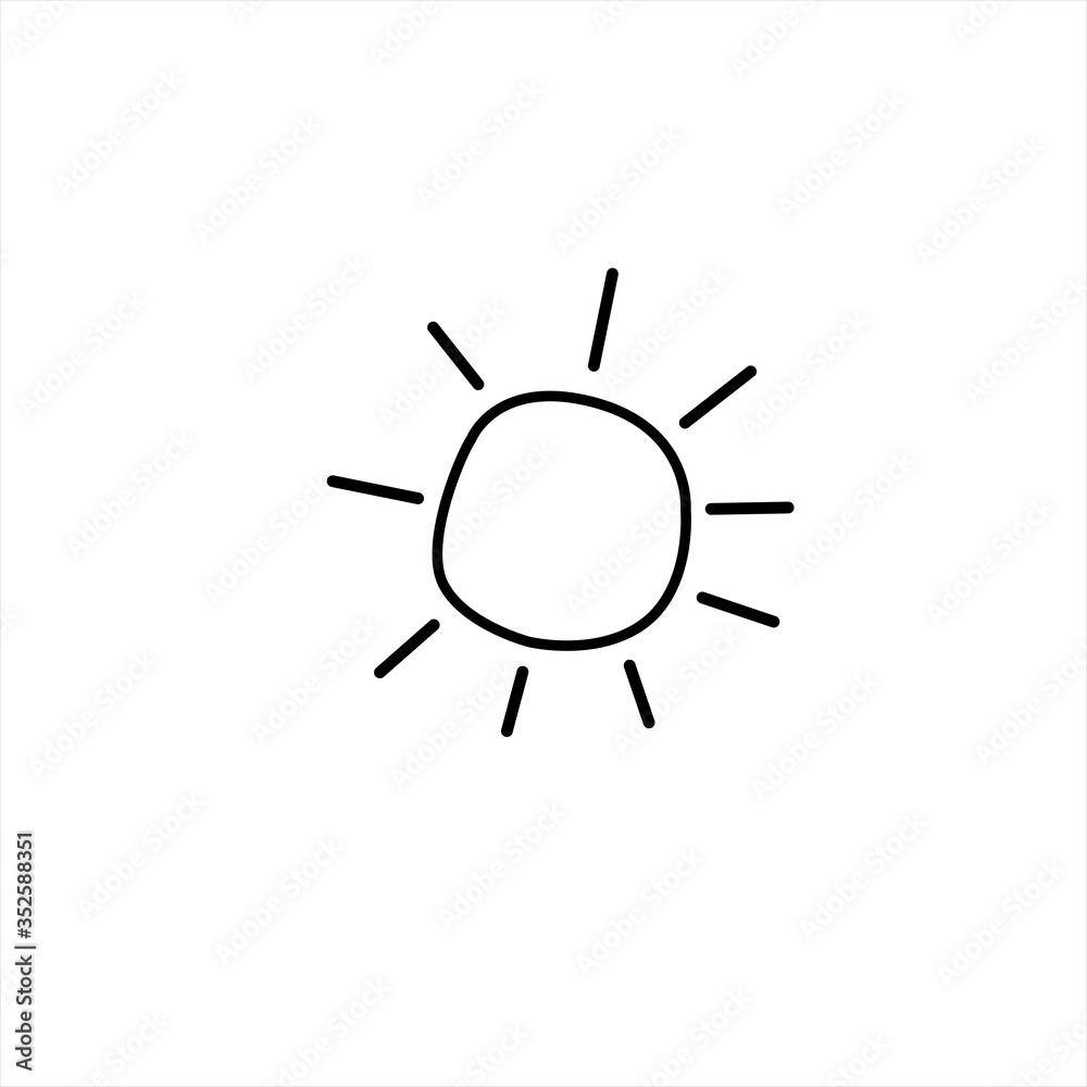 Sun icon. Symbol of sunny weather. Vector hand drawn illustration in the style of a doodle. Isolated on white background Sun icon. Symbol of sunny weather. Vector hand drawn illustration in the style of a doodle. Isolated on white background
