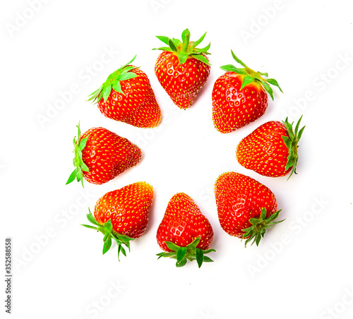 Erntefrische Erdbeeren isoliert auf weissem Hintergrund