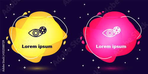 Set line Reddish eye due to virus, bacterial or allergic conjunctivitis icon isolated on blue background. Abstract banner with liquid shapes. Vector Illustration.