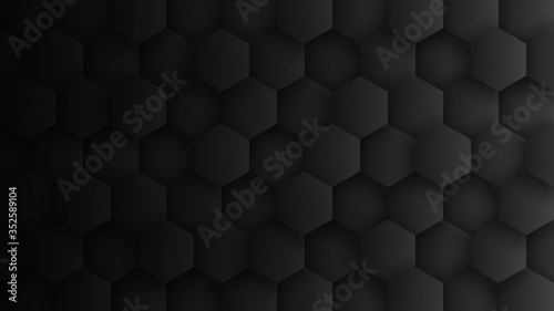 Technological 3D Hexagon Blocks Minimalist Black Abstract Background. Conceptual Sci-fi Hexagonal Structure Pattern Minimalism Dark Gray Wallpaper In Ultra High Definition Quality