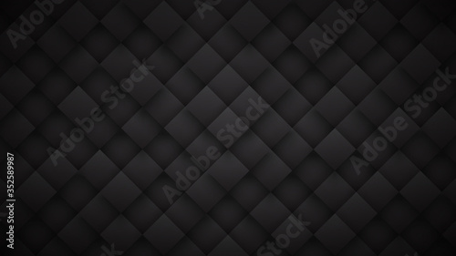 Dark Gray 3D Rhombus Blocks Grid High Technology Black Abstract Background. Science Tech Conceptual Sci-Fi Darkness Wallpaper In Ultra Definition. Three Dimensional Blank Subtle Textured Backdrop