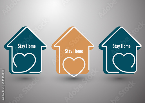 Creative icons stay home, heart, home symbol. Quarantine to prevent coronavirus infection. Vector