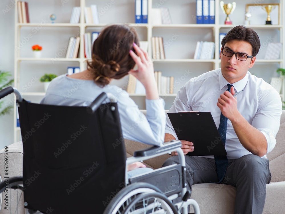Fototapeta premium Patient visiting psychotherapist to deal with consequences of tr