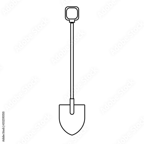 Black and white icon of a construction agro beautiful sharp bayonet shovel with a wooden handle for digging the ground. Garden tools on a white background. Vector illustration © Bolbik