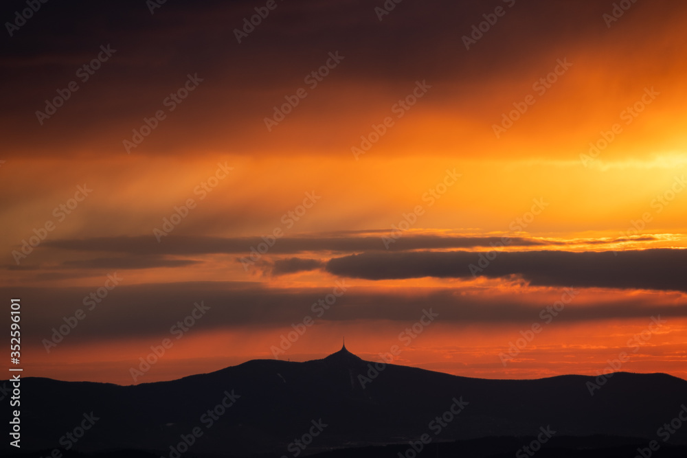 Colorful sunset in Czech Republic after rain Colorful sunset in Czech Republic after rain