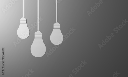 3d rendering,3 white light bulbs on grey background idea concept. minimalist 