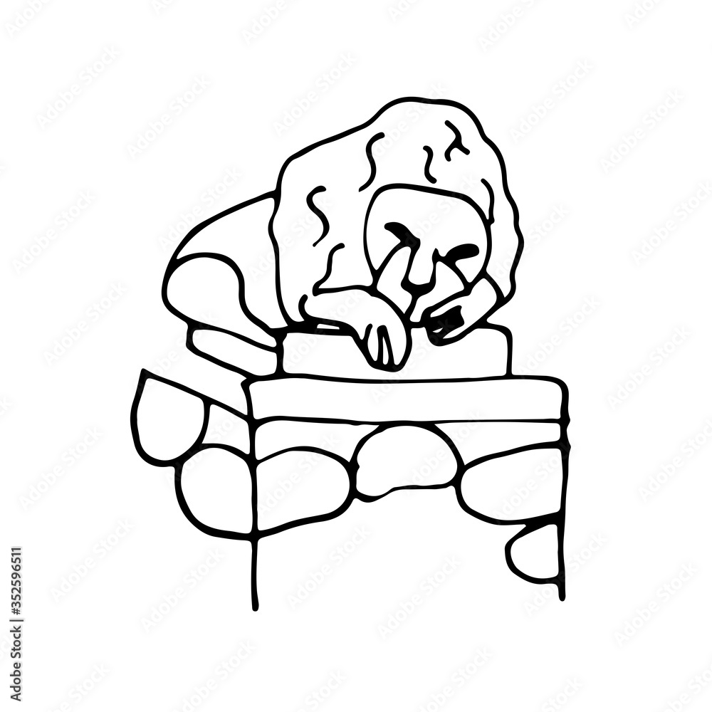 Stone lying lion sculpture in Lviv, Ukraine. Vector sketch isolated on a white background. Stone lying lion sculpture in Lviv, Ukraine. Vector sketch isolated on a white background.