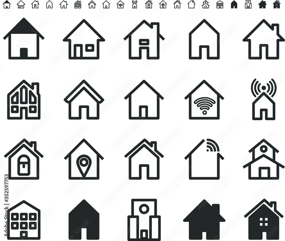 Set of home perfect outline icon vector illustrator. Size 128x128 px., 640x640 px.