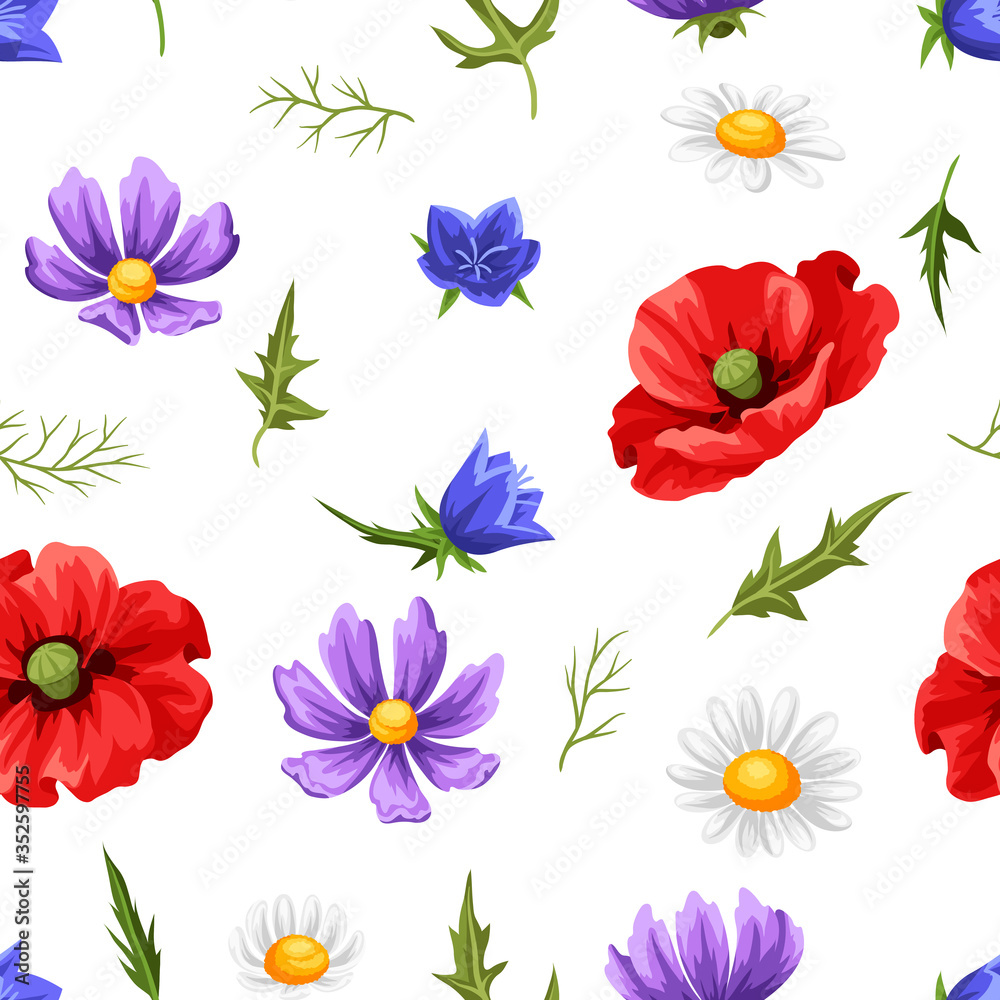 Seamless pattern with summer flowers. Seamless pattern with summer flowers.