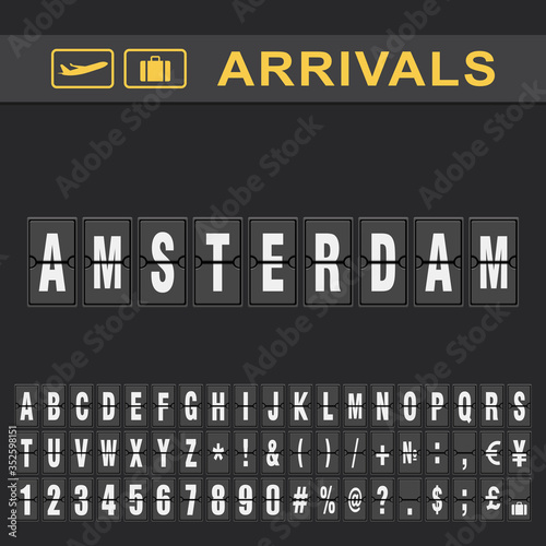 Departure and Arrival sign at Amsterdam Airport Stock