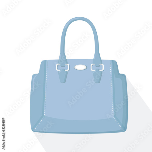Detailed blue female handbag on a white background. Isolated vector flat illustration. Woman bag or purse. Beauty and elegance shop