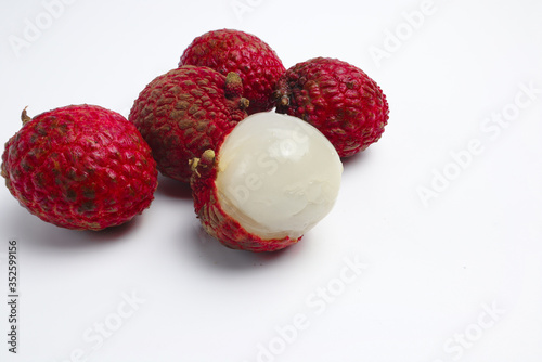 Lychee peeled on a white background