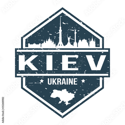 Kiev Ukraine Travel Stamp Icon Skyline City Design