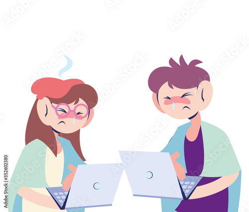 sick couple working on the computer