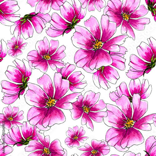 watercolor cosmos flower  floral pattern