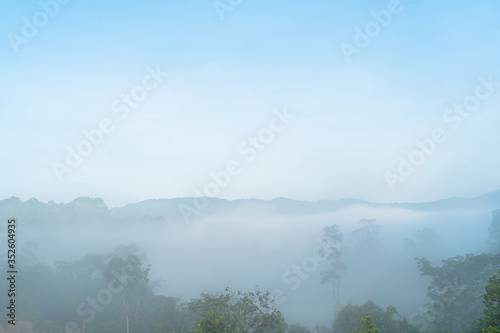 Relax bright morning and ease your eyes, Mist and clouds covered the morning mountains on the Narathiwat mountain, Thailand time lapse 4k.