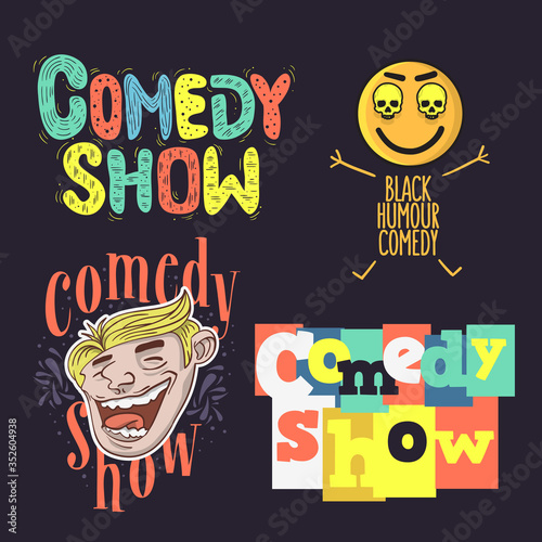 Comedy Show Comedian Hand Lettering  Vector Illustrations Set Designs.