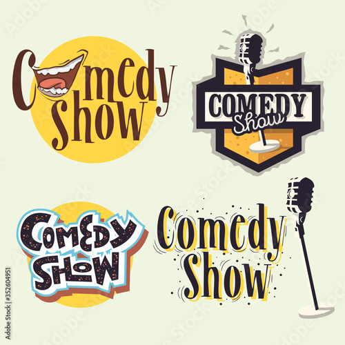 Comedy Show Comedian Hand Lettering  Vector Illustrations Set Designs.