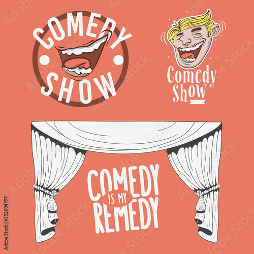 Comedy Show Comedian Hand Lettering  Vector Illustrations Set Designs.