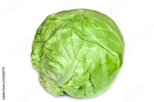 swing of pure green cabbage on a white background for salad.