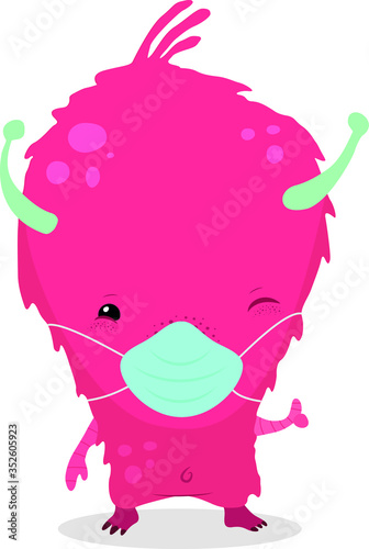 Little Monster wearing face mask