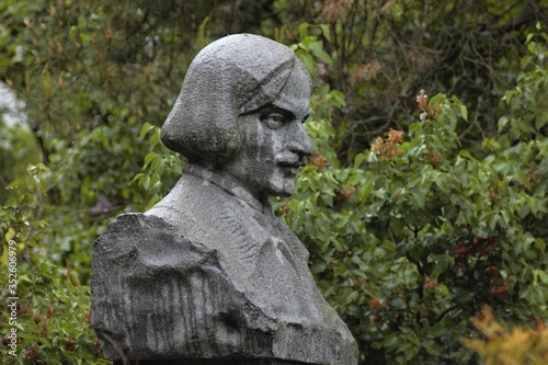 Monument to Mykola Gogol in the park of the Pedagogical University in Nizhyn, Ukraine