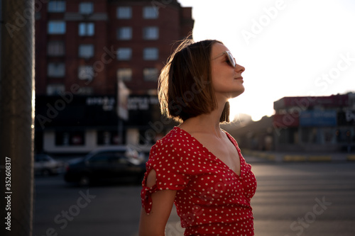 Lady walking on the city