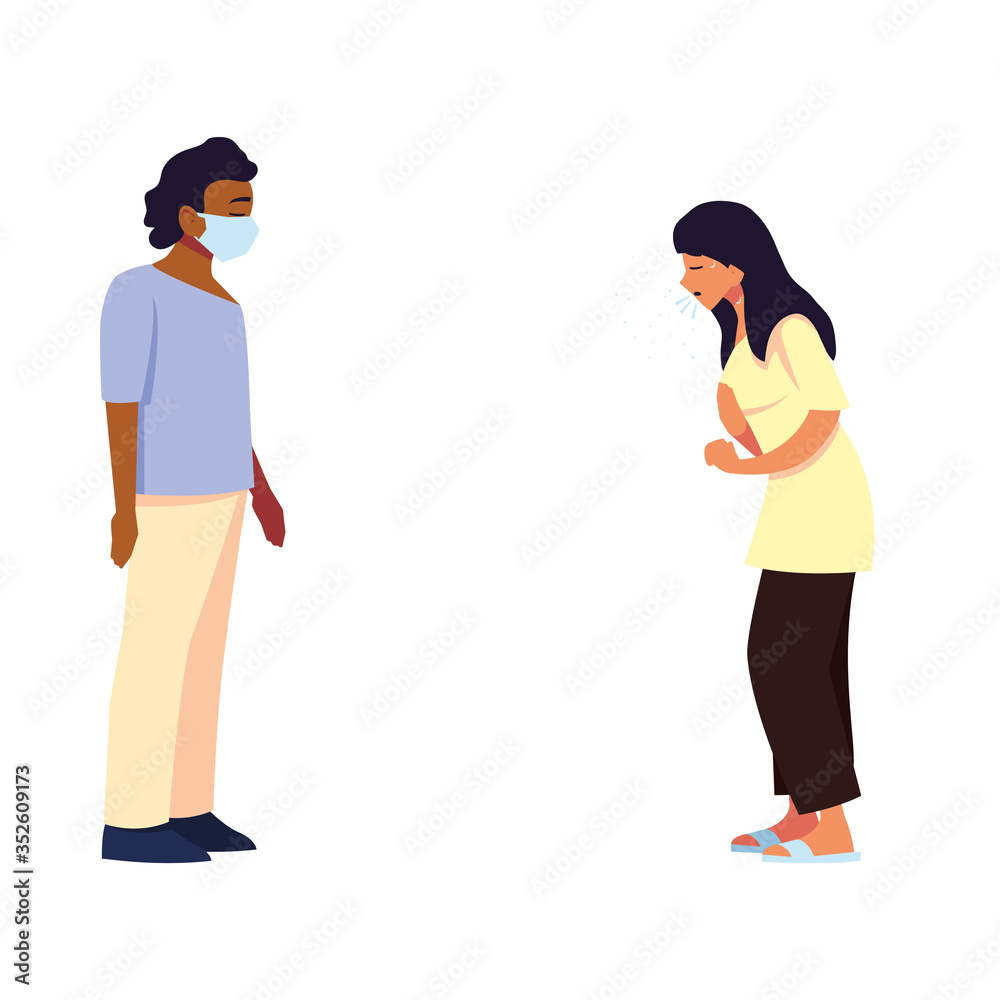 Obraz premium Man and woman feeling sick and with mask vector design