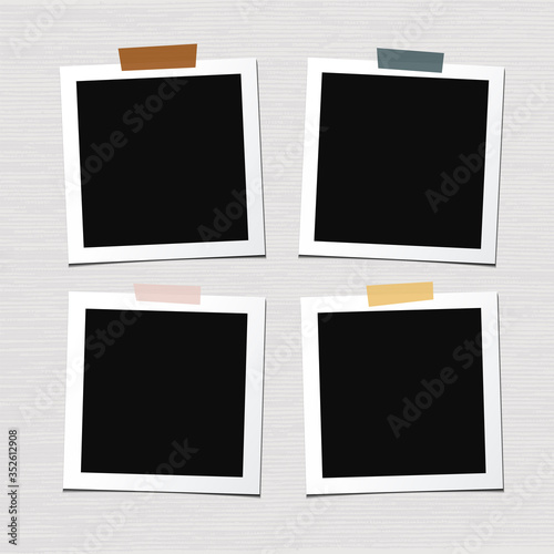 Set of vector photo frames isolated on white background. Old and vintage paper. Album for pictures and memory. Photograph.