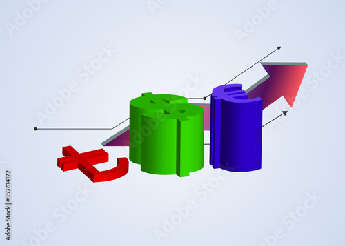 Turkish Lira finance. The Turkish lira depreciated against the dollar and the euro. Graphic vector.