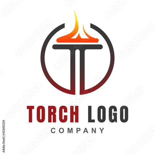 Torch logo icon design template with burning flame fire shape. Light blaze symbol of Victory, liberty, spirit, and passion. Vector illustration for element sport event, olympic game, ceremony, award.