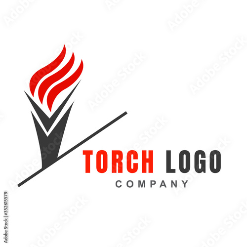 Torch logo icon design template with burning flame fire shape. Light blaze symbol of Victory, liberty, spirit, and passion. Vector illustration for element sport event, olympic game, ceremony, award.