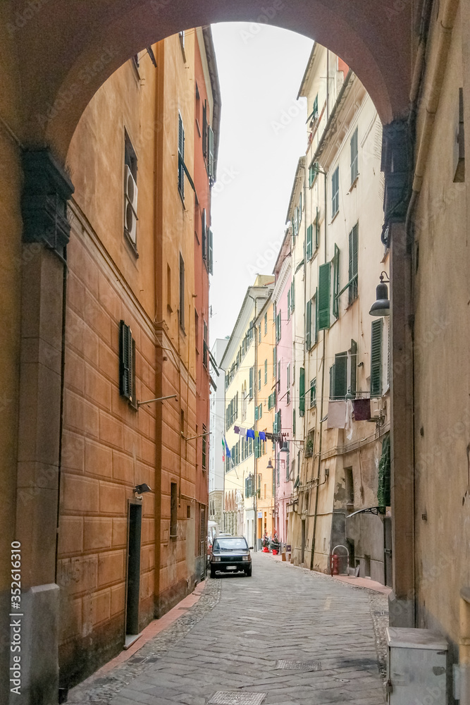 Fototapeta premium Narrow alleys of the historical center of Savona, Liguria, Italy