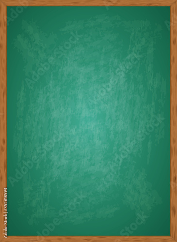 Empty menu board. Realistic blank green chalkboard in wooden frame. Rubbed out dirty chalkboard. Background for school or restaurant design, menu. Blackboard isolated over whit background. Vector