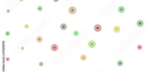 Light Green, Yellow vector doodle template with flowers.