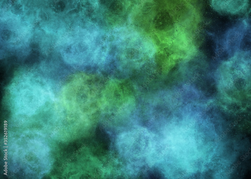 Green and blue nebula on black background
