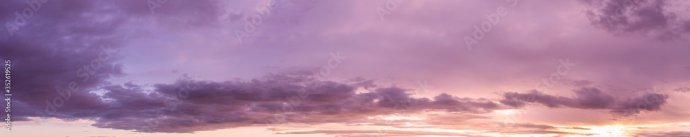 Beautiful Panoramic View of Cloudscape during a colorful sunset or sunrise. Taken on the West Coast of British Columbia, Canada.