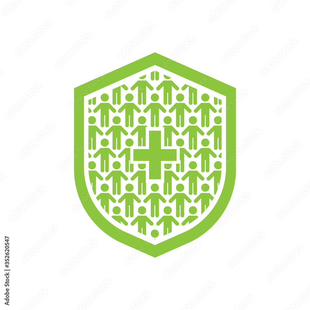 Group of people with Herd immunity agains virus bacteria. Vector flat illustration of an infected person as a virus spread in society. Coronavirus covid prevention, vaccination vaccine infogpahic.