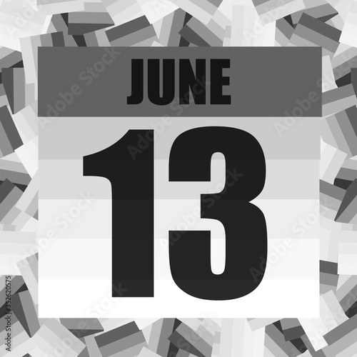 June 13 icon. For planning important day. Thirteenth june. Banner for holidays and special days. Illustration.