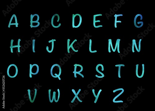Colored abstract alphabet letters on black background