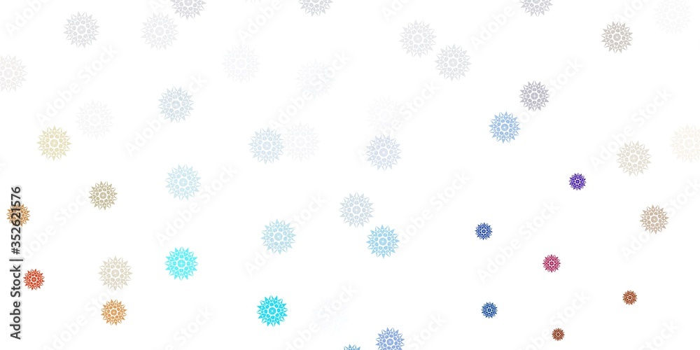 Light blue, yellow vector pattern with colored snowflakes.