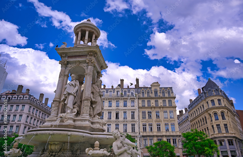 The fountain on Place des Jacobins in the heart of Lyon, France.