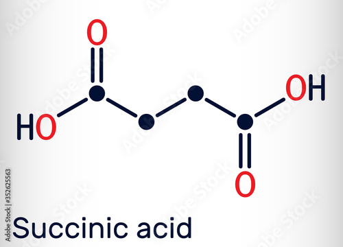 Succinic acid, butanedioic acid, C4H6O4 molecule. It is food additive E363.The anion, succinate, is component of citric acid or TCA. Skeletal chemical formula