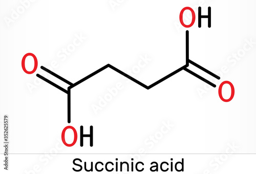 Foto Succinic acid, butanedioic acid, C4H6O4 molecule